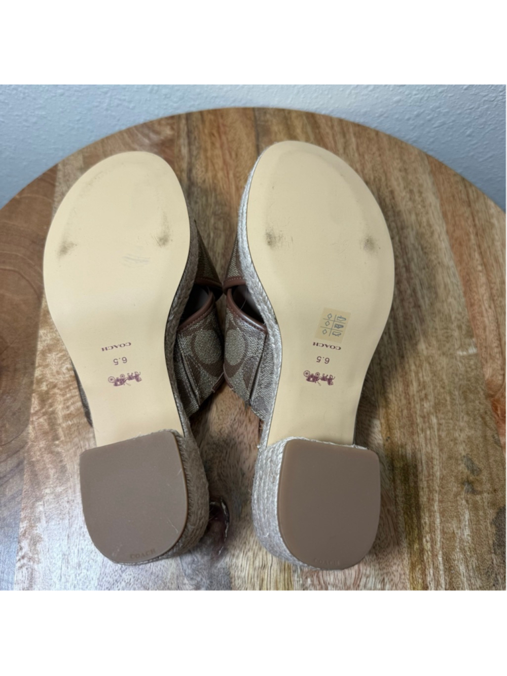 Women's Coach Brown Monogram Espadrille Wedge Sandals 6.5 - Picture 7 of 9